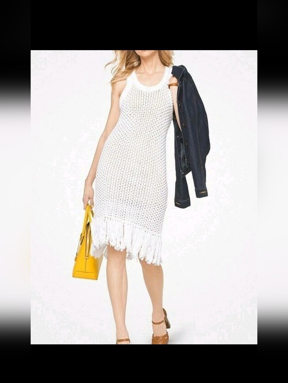 White Fringe Knit Midi Dress - Sleeveless Summer Style